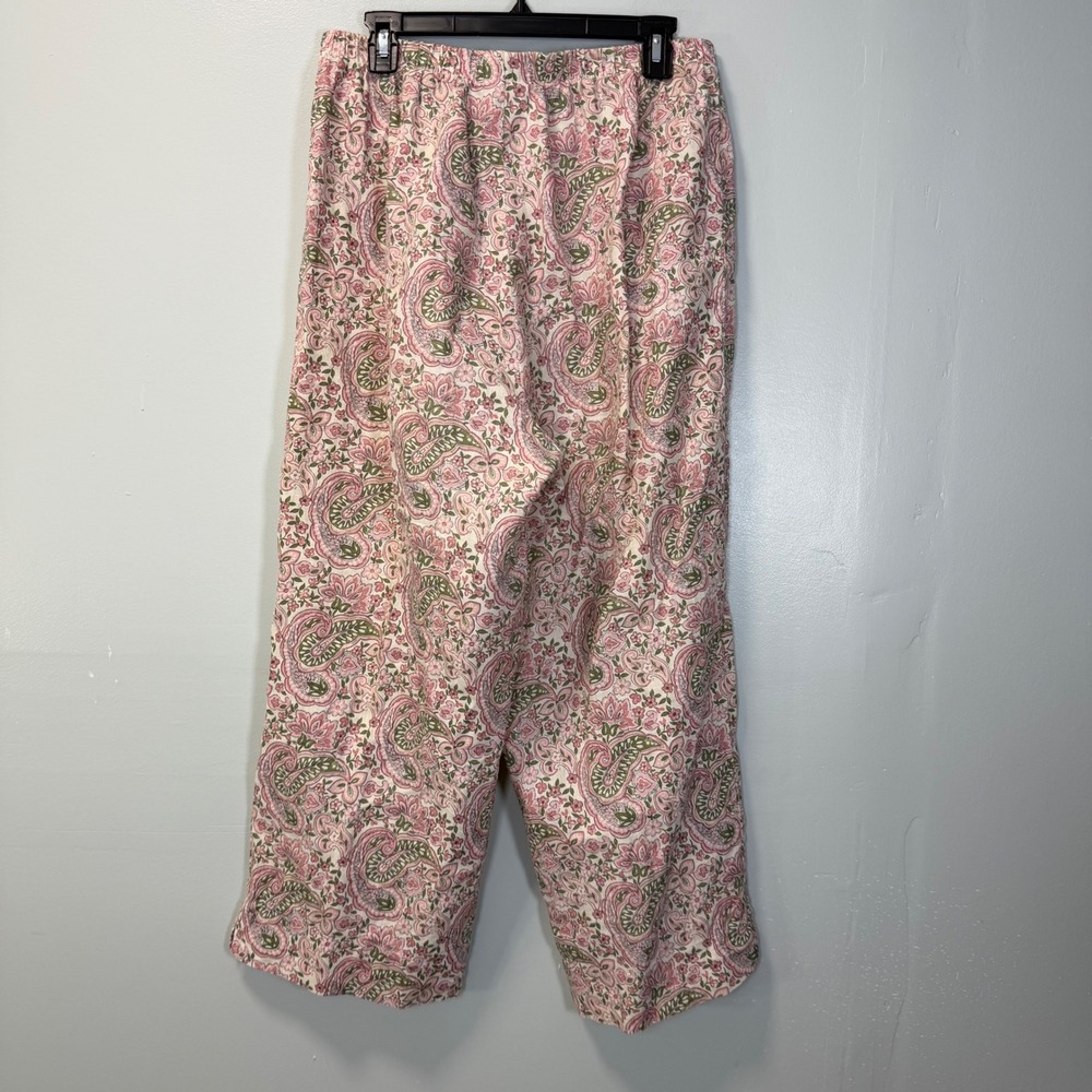 Vintage Hot Cotton by Marc Ware Pink Green Paisley Linen Pants XL Cottagecore - Picture 3 of 7